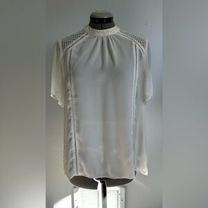 Express Sheer Cream Blouse with Lace Accents